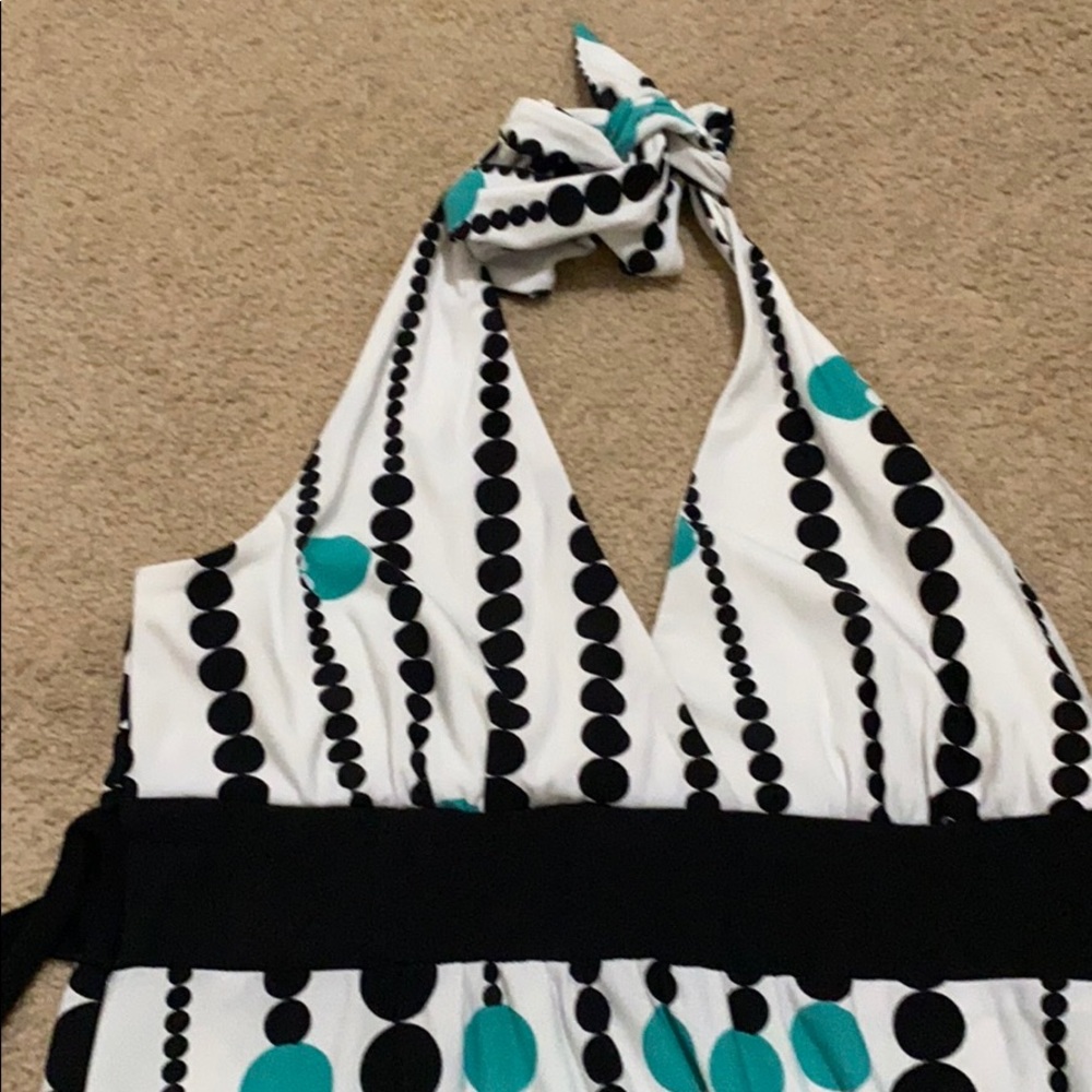 Juniors halter dress, with black tie at waist